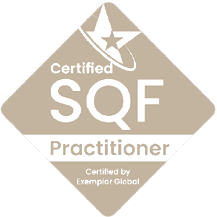 Certified Square Foot Practitioner Logo in tan.
